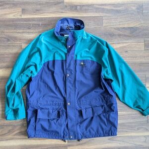 Vintage Men's Farwest Gortex Blue and Green Men's Raincoat
